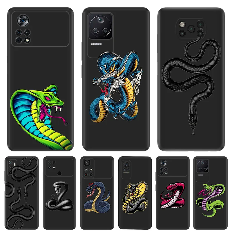 Phone Case for Xiaomi Poco F5 F4 F3 F1 C40 C50 C51 M5 M5S M4 M3 X3 X4 X5 Pro GT Snake Cobra Python Soft Shell Black Cases Cover