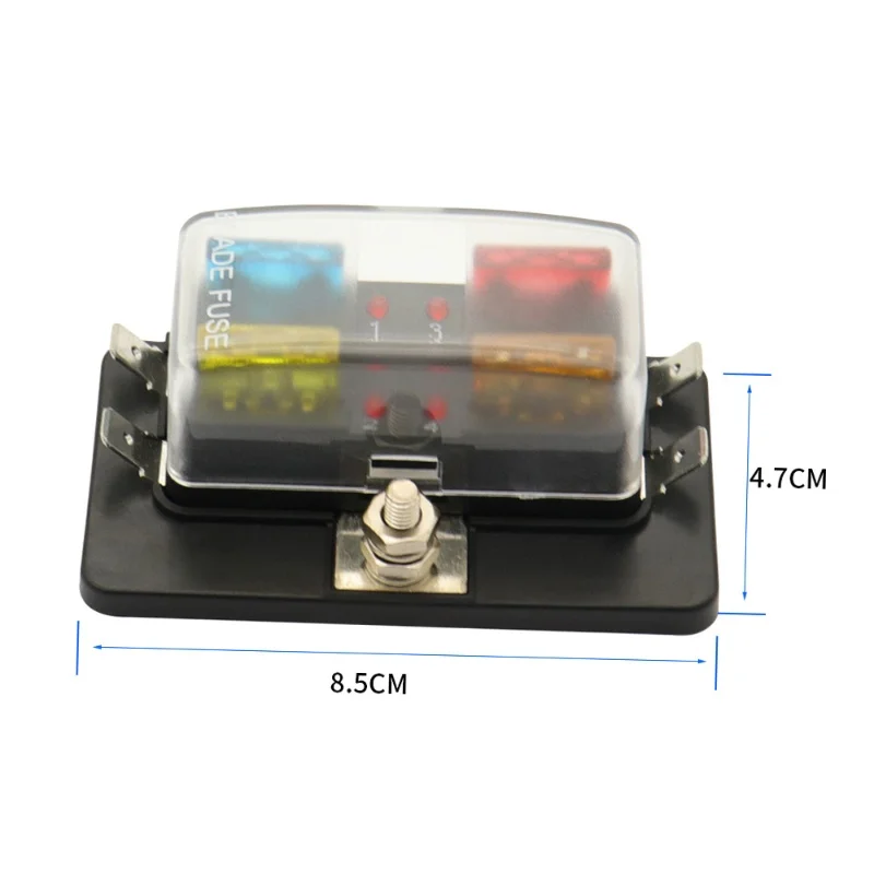 4 Way Blade Fuse Box With LED Indicator Fuse Block For Car Boat Marine Caravan 12V 24V