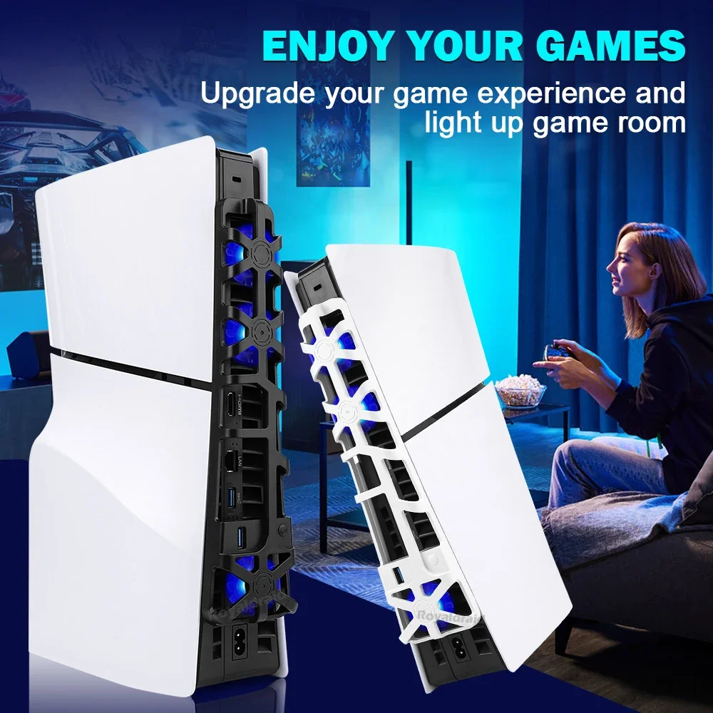 Ventilador USB com Luz LED, Sistema de Arrefecimento de Alta Velocidade, Playstation5 Slim, Acessórios para Jogos, 1100RPM, Novo