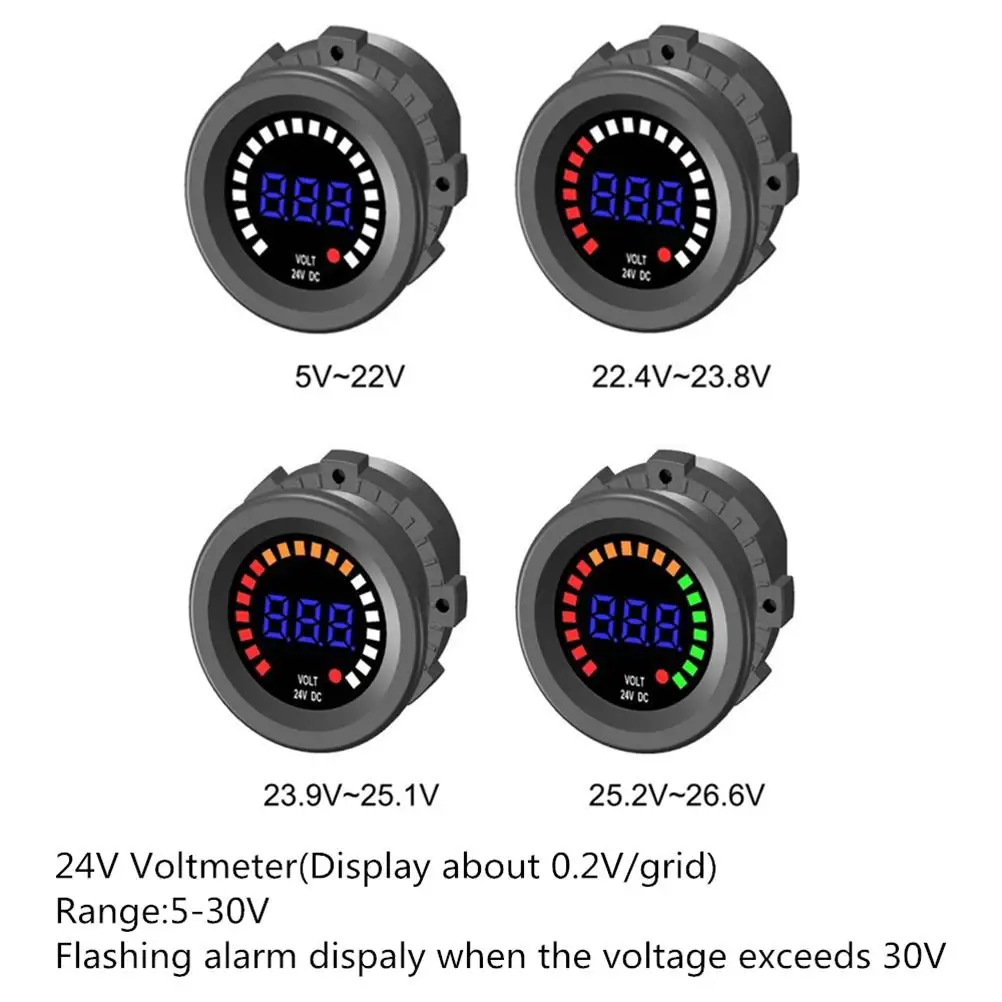 

24V Voltmeter Mini Digital Voltage Display for Car Motorcycle LED Flashing Alarm Exceeds 30V Easy Install Long Service Practical