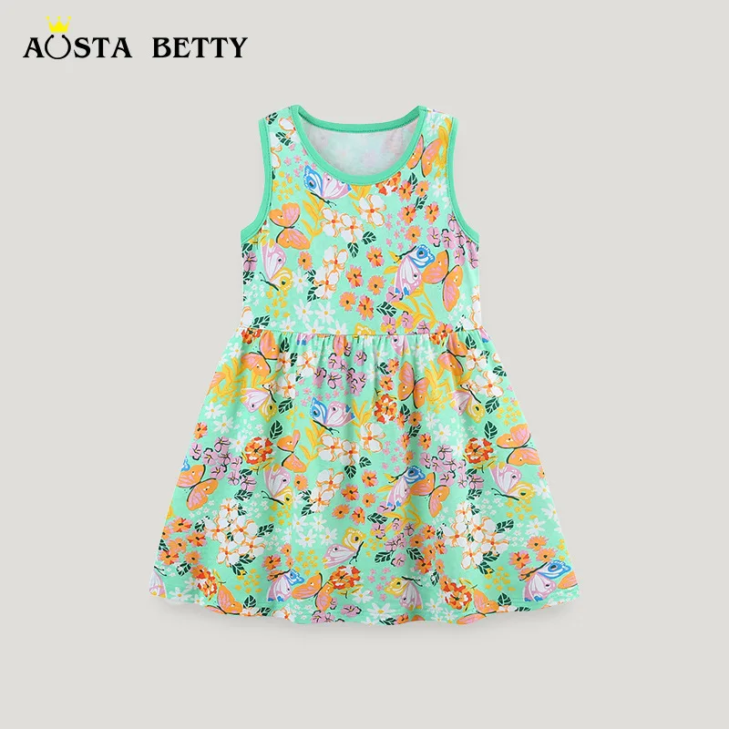 

Summer New Children's Dress European and American Style Knitted Cotton Butterfly Print Girl Princess