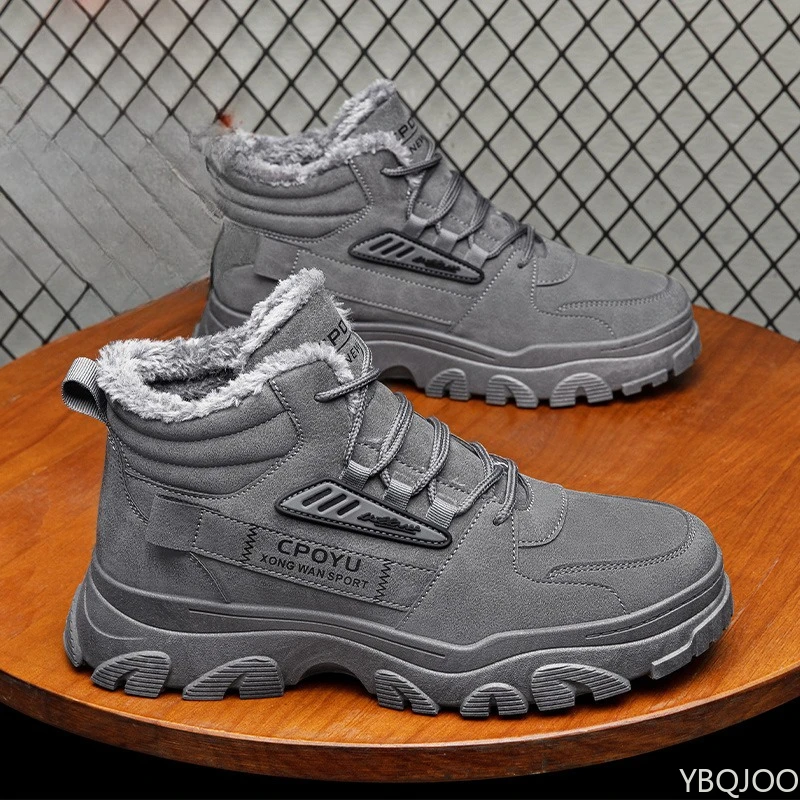 Fashionable versatile workwear high top men's shoes autumn winter new men's cotton shoes warm casual anti slip snow boots