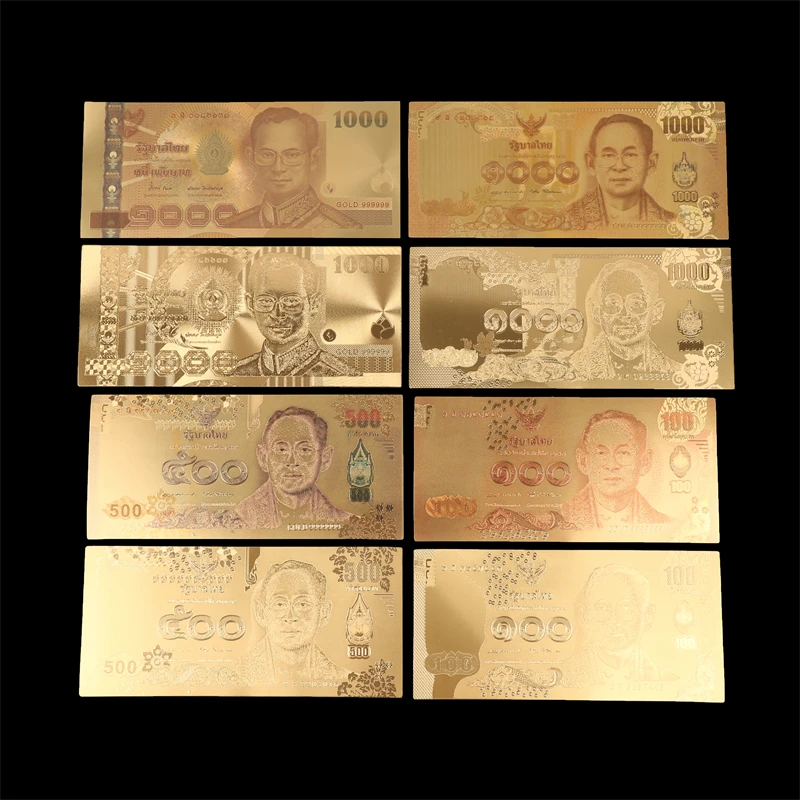 Thai Baht Gold Banknotes 20 50 100 500 1000THB Money Collectibles Replica Commemorative Notes of King Rama IX