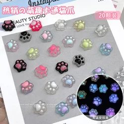 40PCS 3D Night Glow Lovely Colorful Cat Paw Resin Nail Art Rhinestones Decorations Manicure Noctilucent Ornaments Accessories