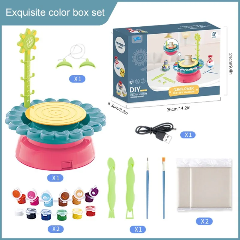 Handmade Clay DIY Electric Turntable Pottery Pulling Machine Sunflower Design Parent-Child Interaction Ppottery Clay Creation
