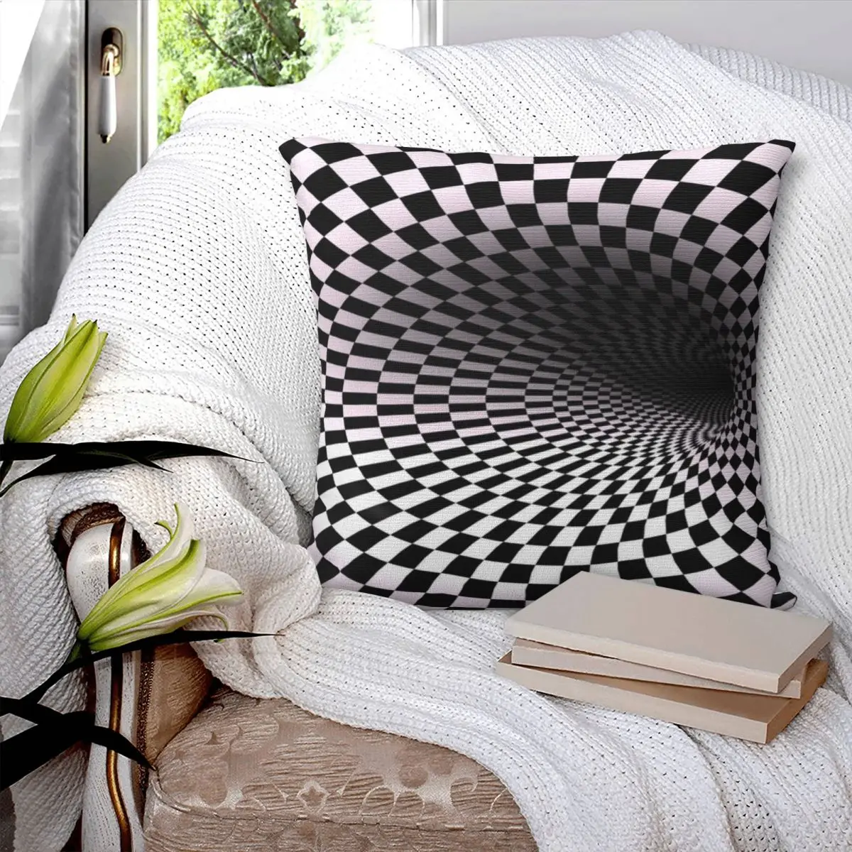 Optical Illusion Of A 3d Checkered Hole Square Pillowcase Pillow Cover Cushion Decor Comfort Throw Pillow for Home Sofa