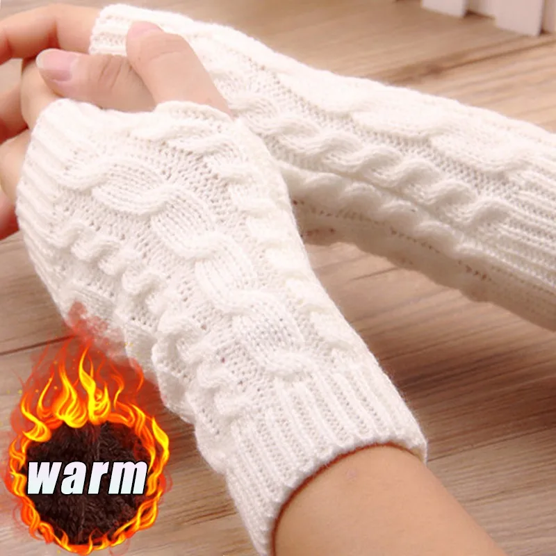 Women Stylish Hand Warmer Winter Gloves Arm Crochet Knitting Faux Wool Mitten Warm Fingerless Glove Twist Pattern Women Gloves