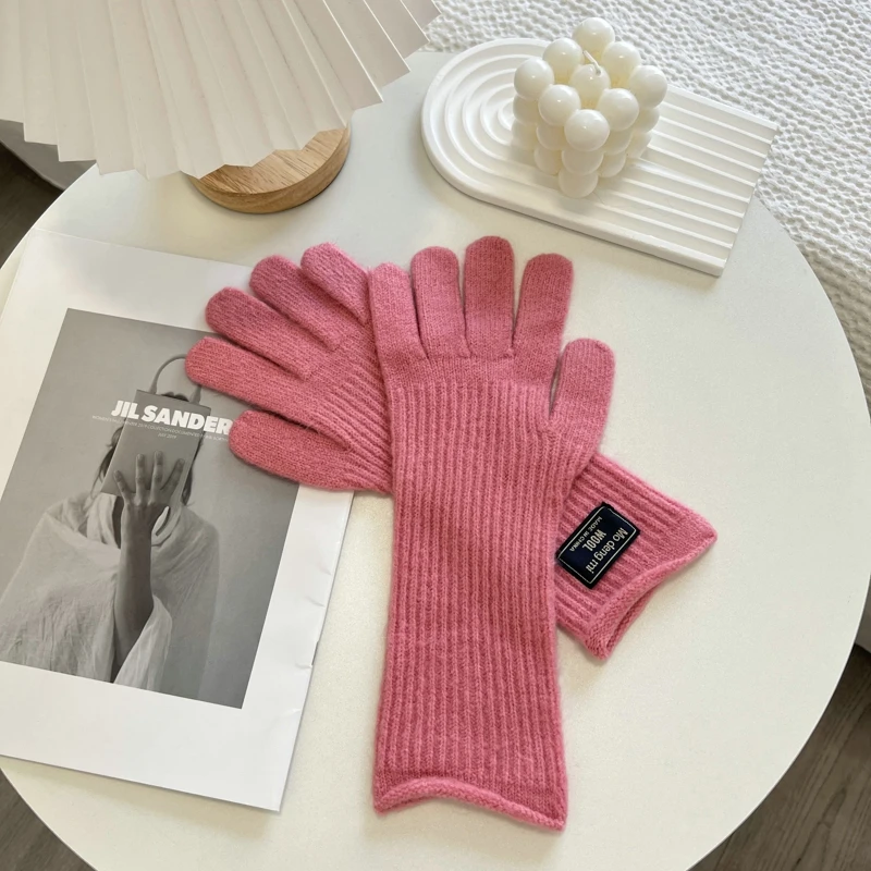 Fashion Soft Warm Gloves Winter Solid Color Gloves Women Warm Knitted Full Finger Outdoor Skiing Gloves For Women