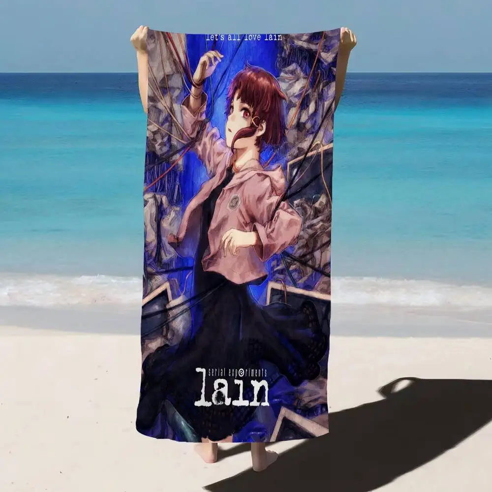 Anime Serial Experiments Lain Beach Towel Bath Towels for Girl Microfiber Quick Dry Custom Sand Free Beach Yoga Spa Gym Pool