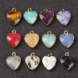 Heart Shape Natural Faceted Stone Pendant 17x14mm Agate Jade Quartz Cute Charms For Jewelry Making Necklace Bracelet DIY 5PCS