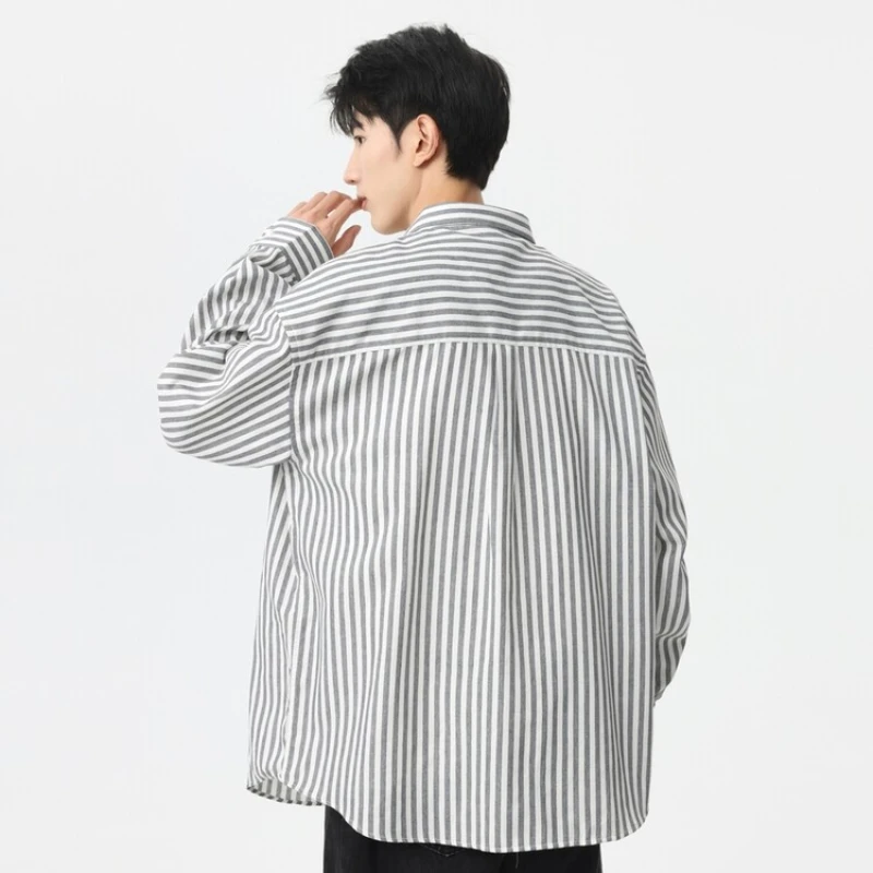 Cotton Blend Striped Loose Casual Long-sleeved Shirt, Breathable and Sweat-wicking Men's Autumn Top.M-4XL