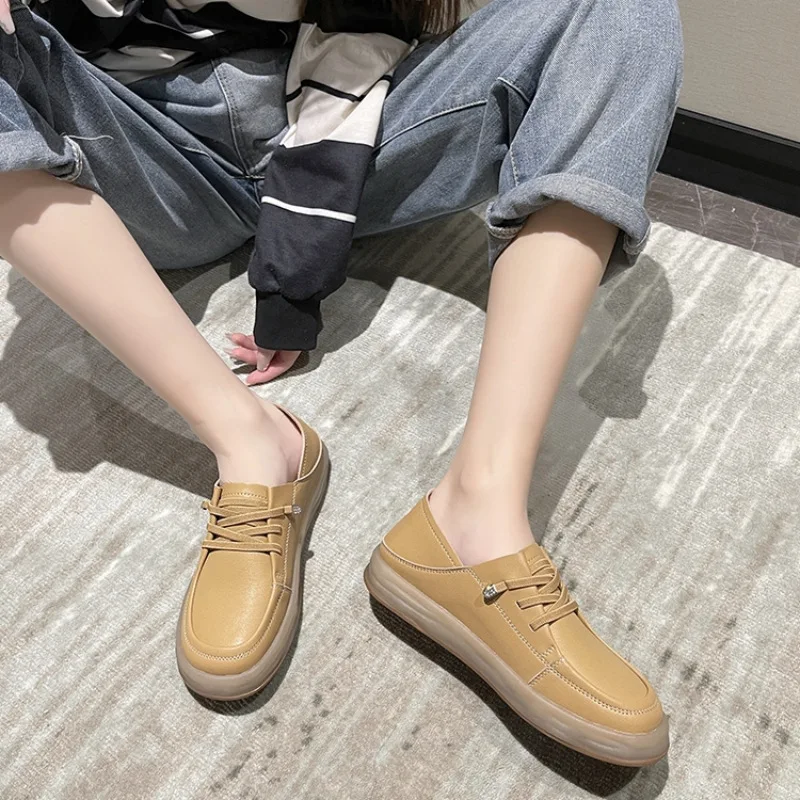 Dames Lederen Casual Schoenen Dames Luxe Loafers Sneakers Voor Vrouwen Trend Zomer 2024 Outdoor Mode Damesschoenen