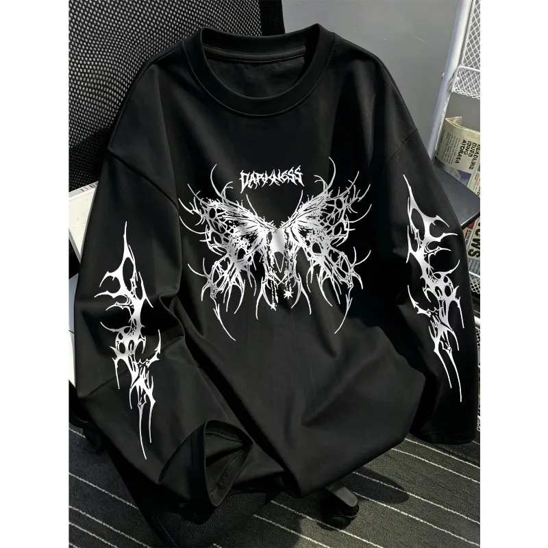 Men's Long Sleeved T-shirt Y2K Dark Retro Punk Autumn and Winter New Item Unisex T-shirt