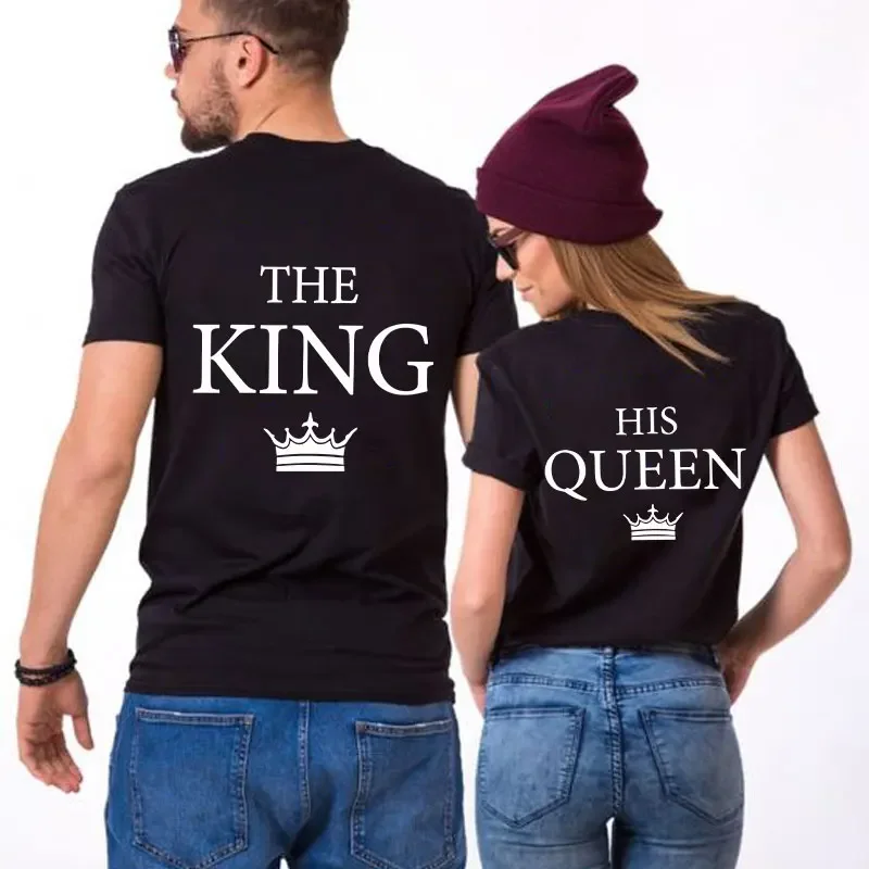 Hot Valentine's Day Lover King and Queen Printed T-Shirts For Women Men Couple Short Sleeve Tee Shirts Round Neck Casual Summer