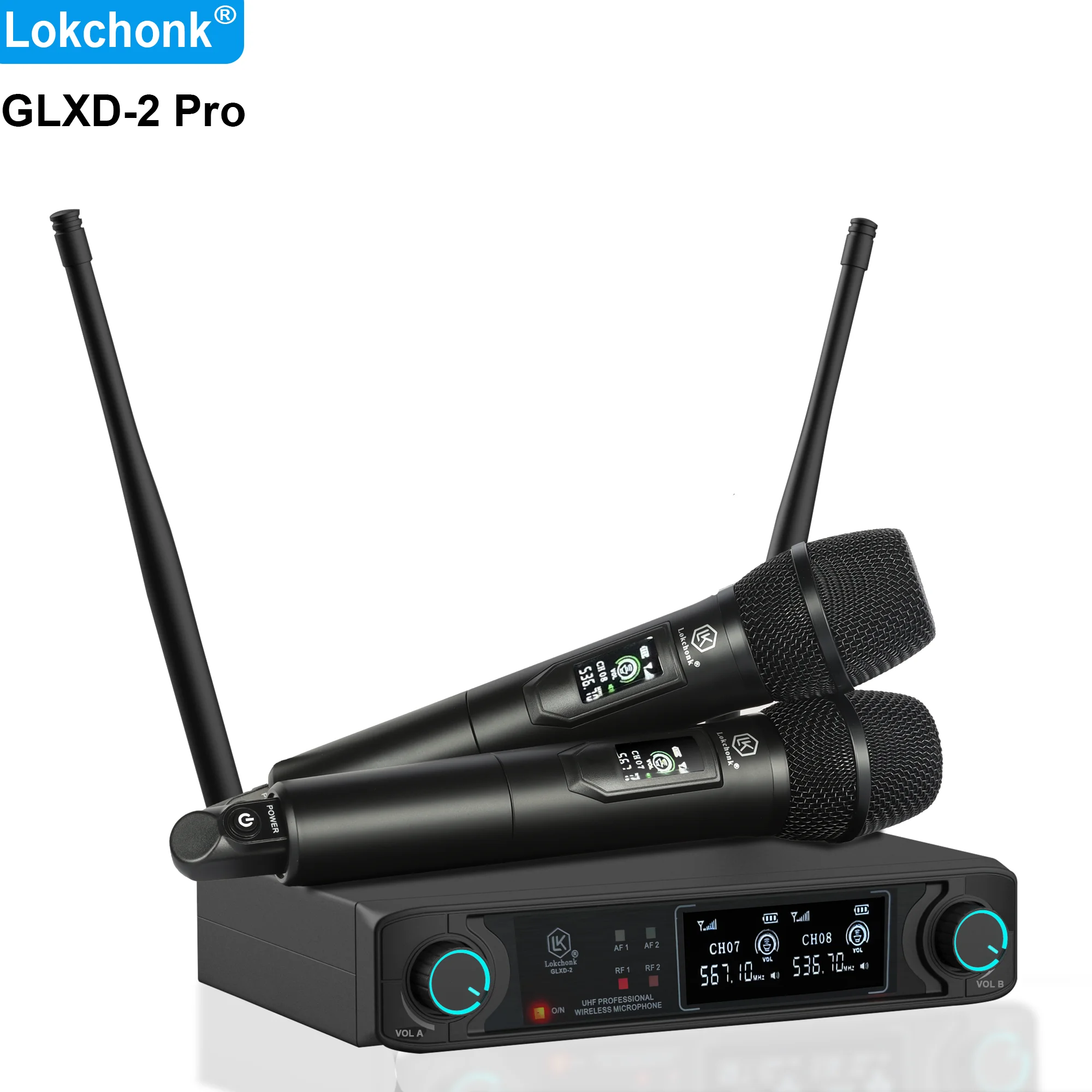 GLXD-2 Pro sistema con micrófono inalámbrico de canales duales micrófonos de mano de frecuencia fija UHF para Karaoke fiesta Iglesia rendimiento banda