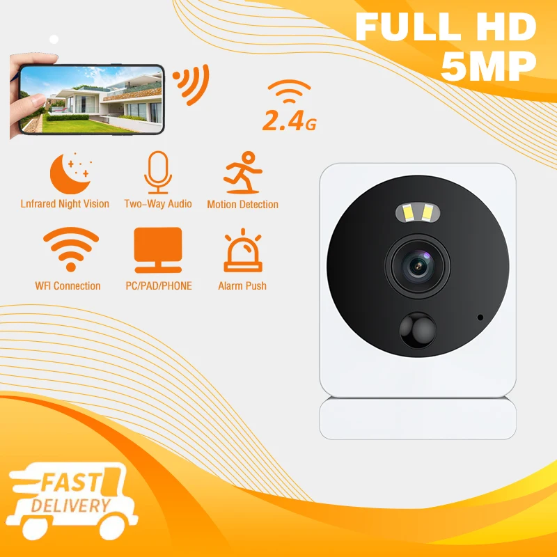 Умная Wi-Fi камера Tuya, 5 МП, HD 1080P, беспроводная камера наблюдения, цветное ночное видение, обнаружение движения, домашняя камера безопасности
