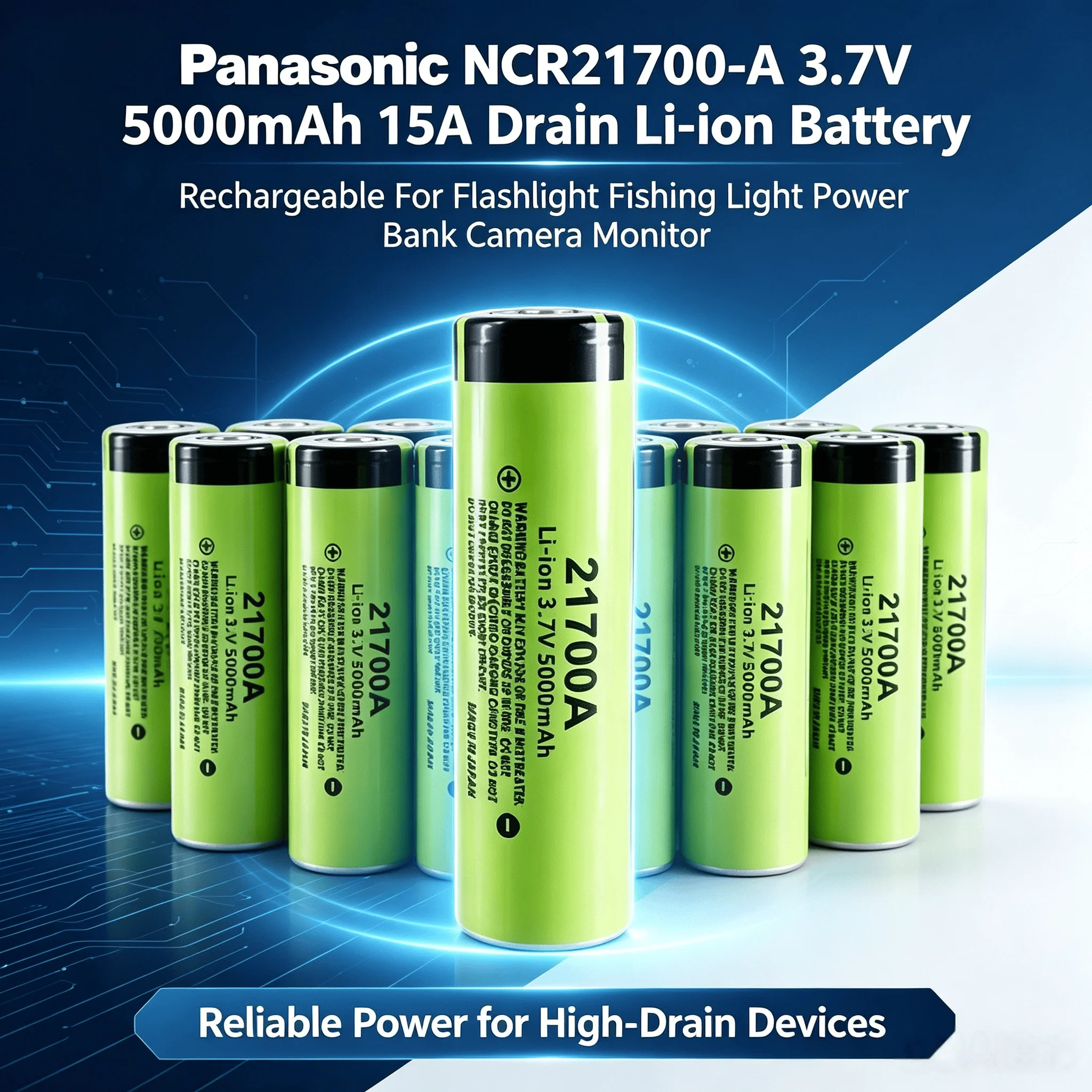 Panasonic NCR21700‑A 3.7V 5000mAh 15A Drain Rechargeable Li‑ion Battery For Flashlight Fishing Light Power Bank Camera Monitor