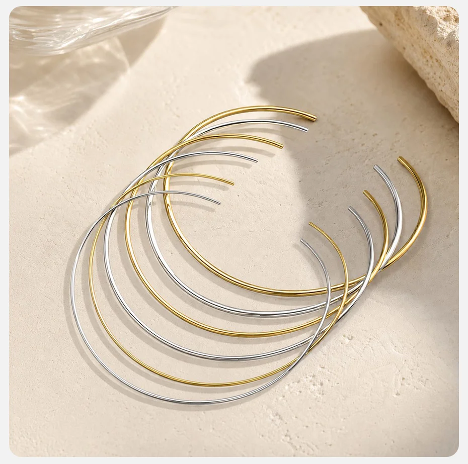 Vnox 18K vergoldete Choker-Halskette für Damen, Edelstahl, goldfarbene Halskette, minimalistischer Lagenlook, Alltagsschmuck im Y2K-Stil – Detail 7