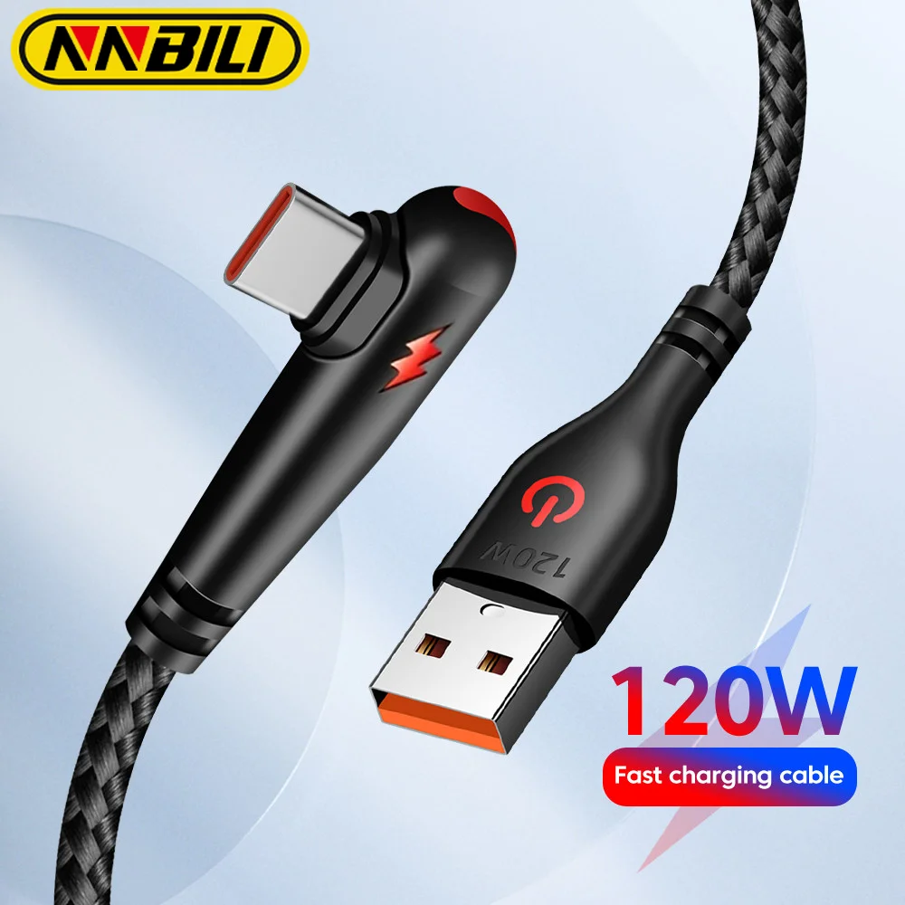 

NNBILI 120 Вт USB-кабель C с локотью 90 градусов для мобильного телефона, быстрая зарядка для iPhone 16 для Huawei Mate 40 30 Xiaomi Samsung Phone