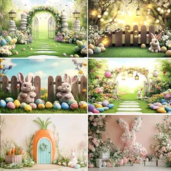 Happy Easter Backdrop for Photography Spring Easter Rabbit Eggs Flower Garden Bunny Newborn Baby Portrait Photo Background Decor