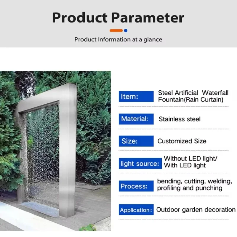 Fontane a cascata con lama d'acqua da parete in acciaio inossidabile per piscina personalizzate Fontana per scultura da giardino in metallo in giardino e cortile