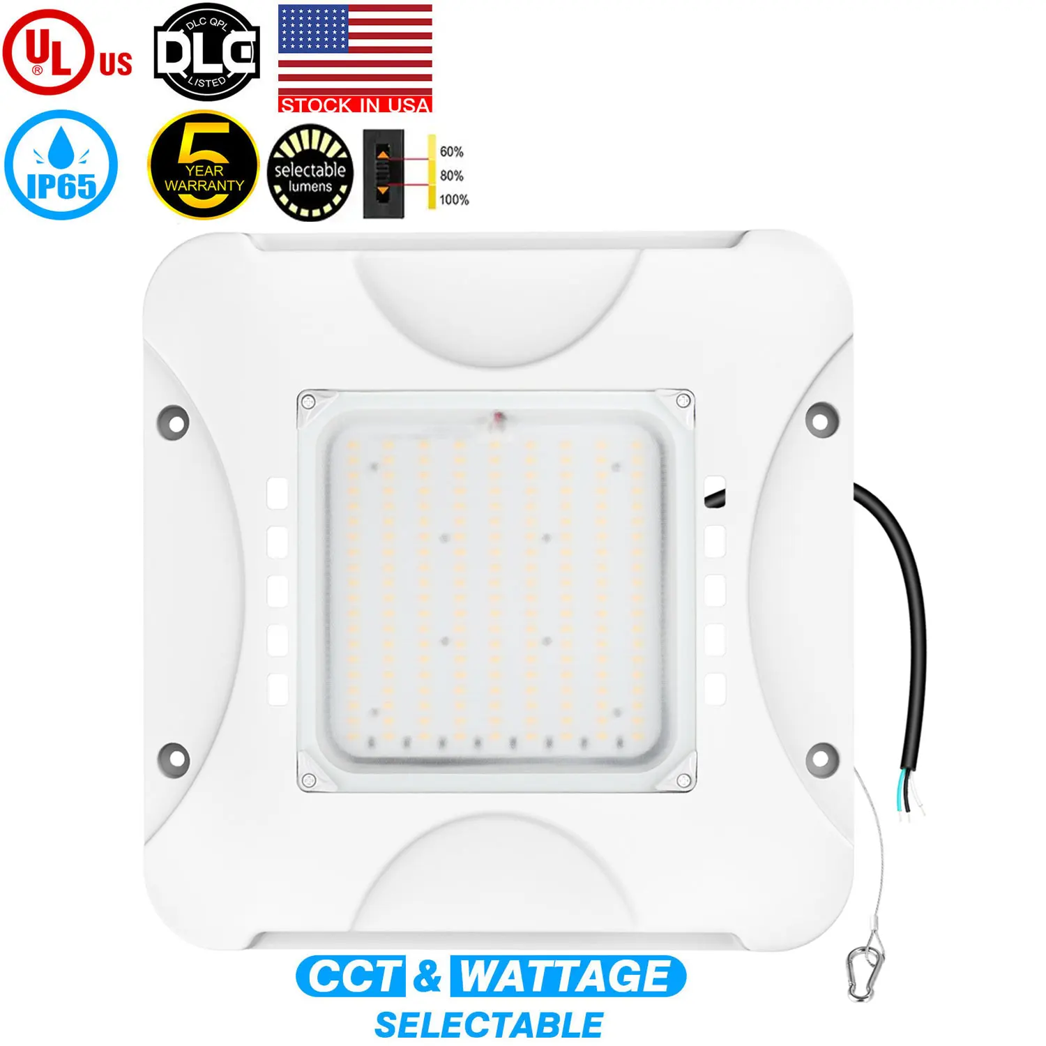

Canopy Fixture Us Stock 3cct 3power Tunable 150w Lights White Square for Gas Station Led Canopy Light