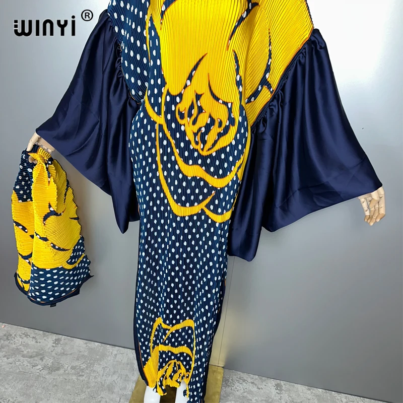 WINYI summer Bubble sleeve pleated dress beach cover up kaftan abaya dubai luxury party dress long down evening dress