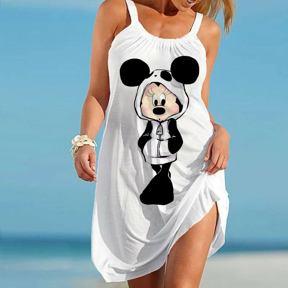 

Disney Minnie Mouse Dress Print Cute Sun Dress Casual Fashion Aesthetic Kawaii O Neck Dress Summer Sleeveless A Line Dress