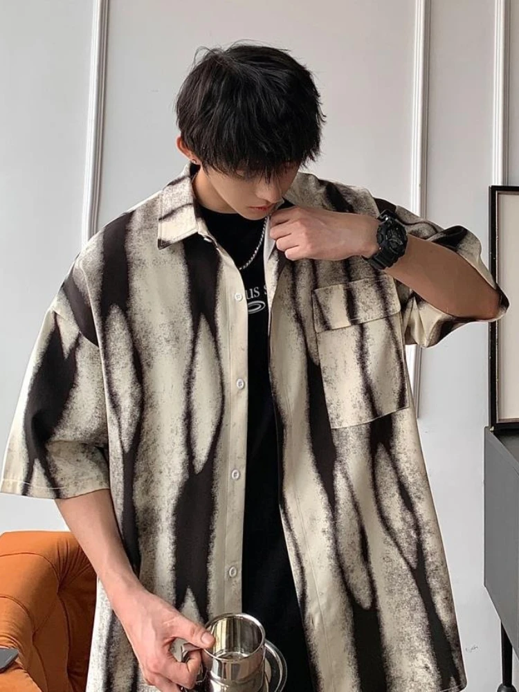 

Premium Quality Men's Tie-Dye Shirt Thin Fabric Summer Season Short Sleeve Relaxed Street Style Hip Edgy Clothing Apparel Top