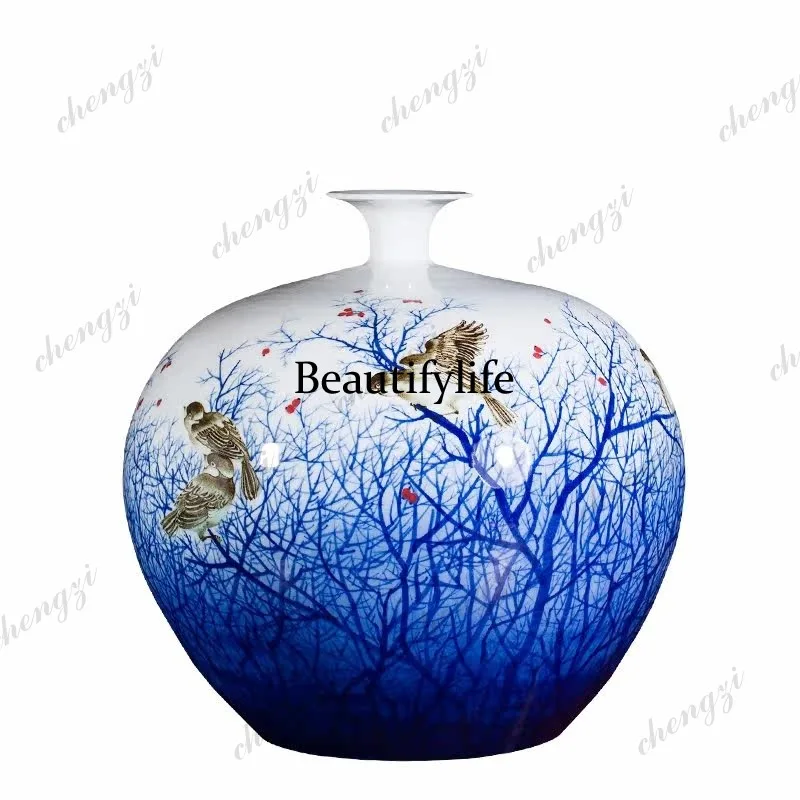 Jingdezhen ceramics vase hand-painted blue and white porcelain pomegranate vase living room office ornament