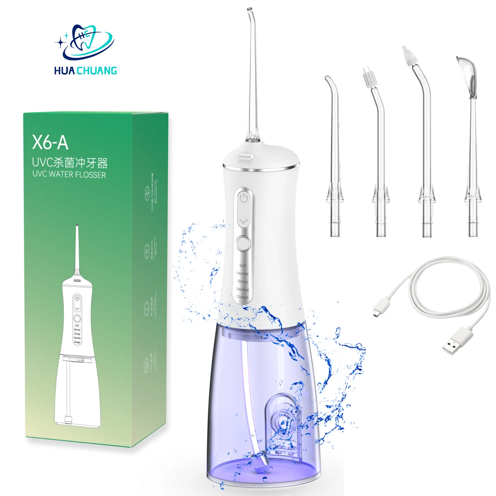 X6 Oral Irrigator 300ML Tank IPX7 Waterproof UVC Water Flosser 4 Cleaning Modes Dental Water Jet 4 Nozzles Mouth Washing Machine