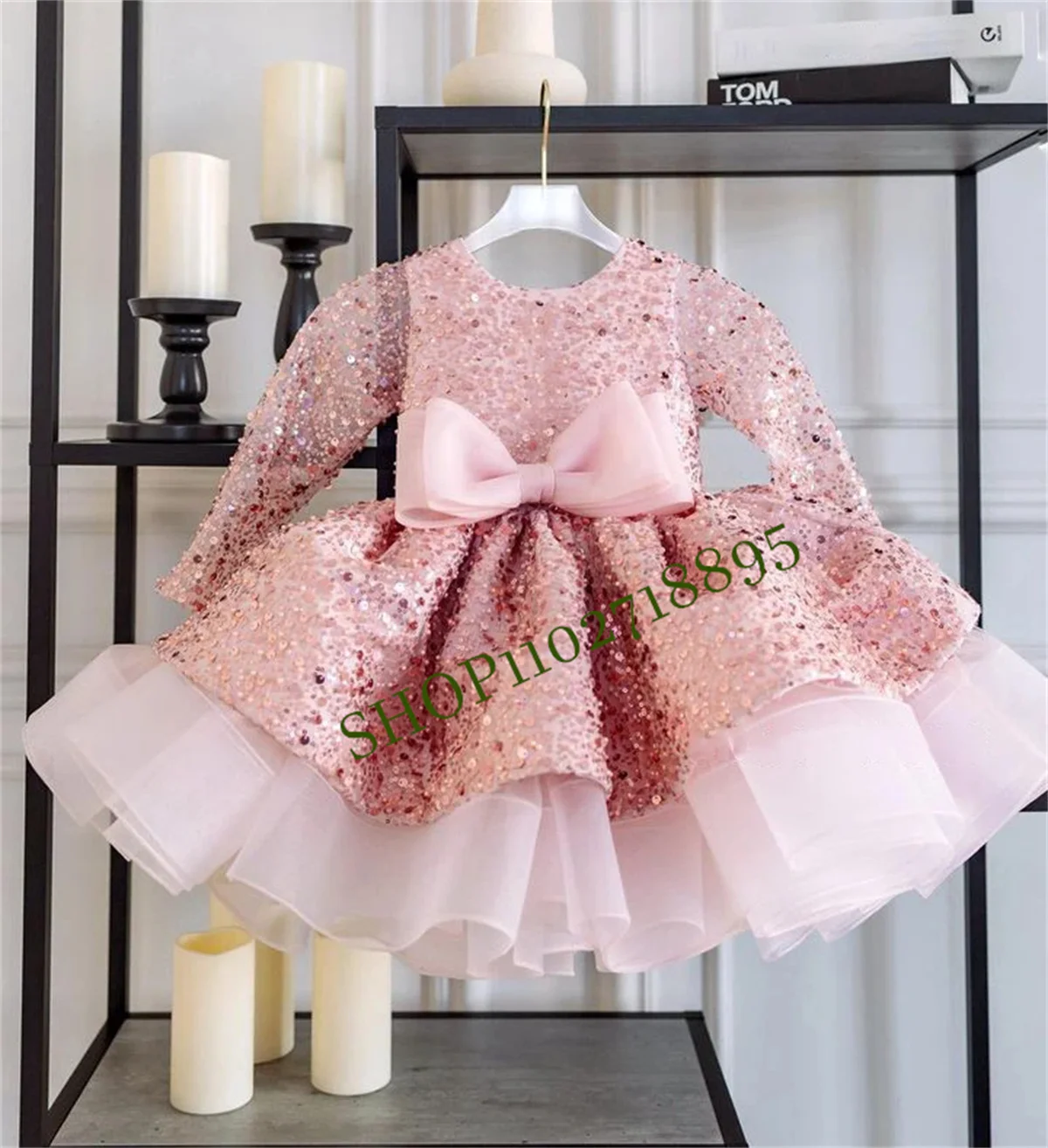 Flower Girl Dress For Wedding Tulle Puffy 3D Butterfly Applique Beading With Detachable Tail Birthday Party First Communion Gown