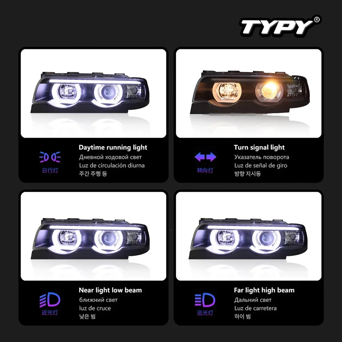 

TYPY Новый светодиодный налобный фонарь, модифицированный для BMW 7 серии E38, фара 1998-2002, динамический сигнальный налобный фонарь, автоаксессуары