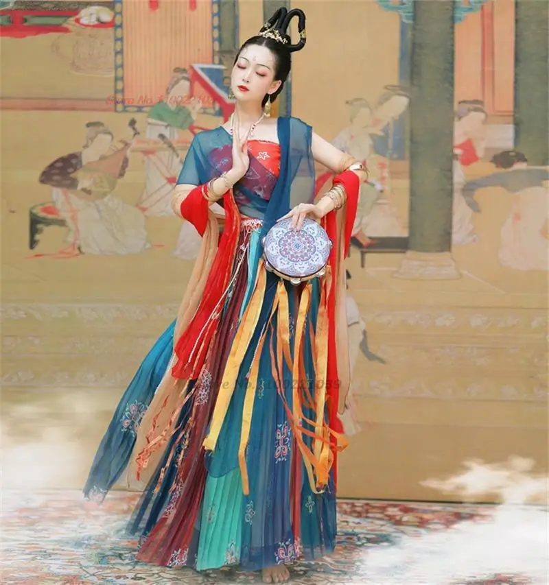 

2024 women's classical stage performance dance costume chinese hanfu set dance suit dunhuang flying classical dance clothes