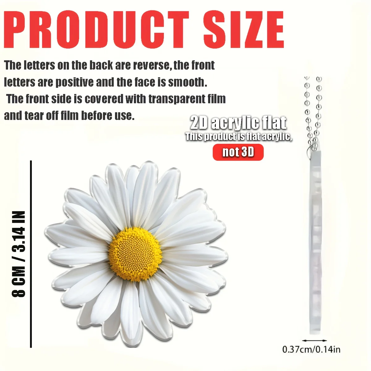 2D Plane White Sunflower Pendant Used for Car Hanging Decoration Fun Decoration Home Decoration Backpack Accessories Keychains