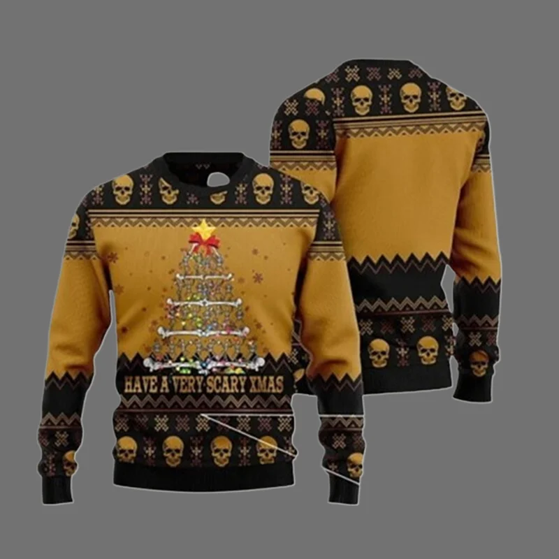 Horror natal camisola crânio papai noel 3d impresso moletom de pescoço masculino y2k unisex casual novo pulôver masculino streetwear