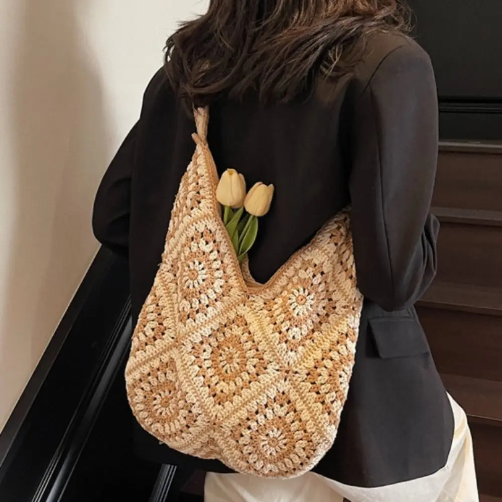 

Trendy Shoulder Bag Knitted Bag Bohemian Hollowed Out Crochet Tote Bag Large Capacity Handbag Beach Bag Beach