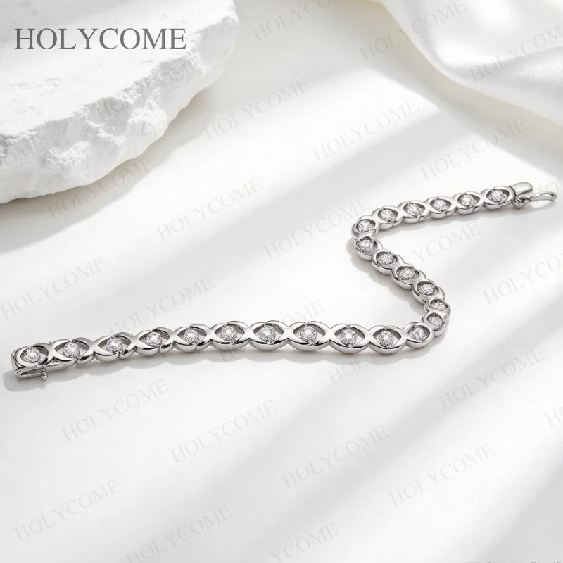 Moissanit-Armband 925 Sterling Silber Infinity Love Gliederarmband für Damen Funkelnder Luxus Hochzeits- und Party-Schmuck – Detail 8