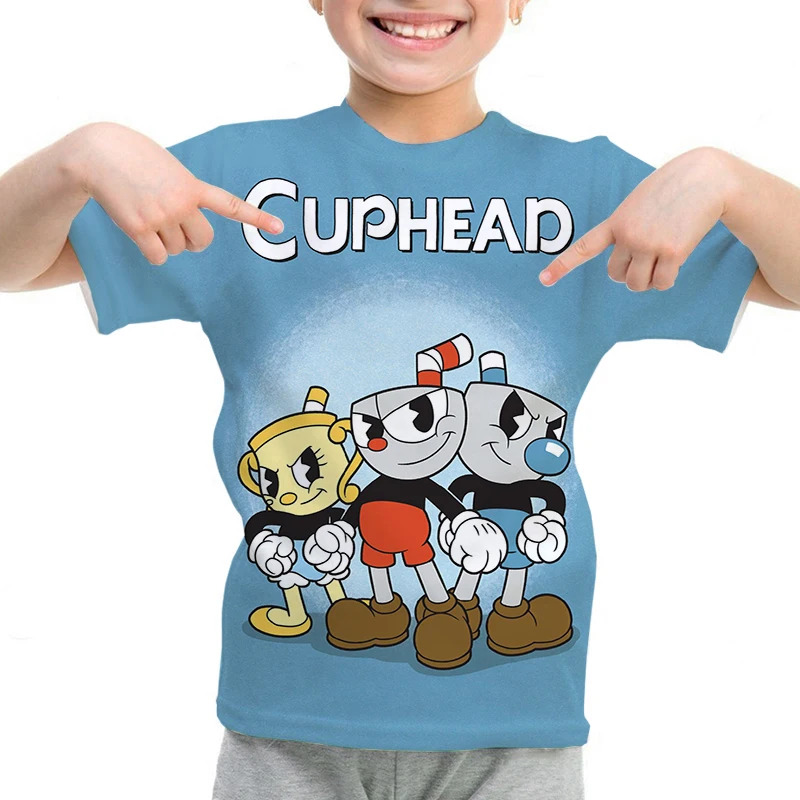 Game Cuphead T Shirt Casual Cartoon T-shirts Boys Girls Tee Tops Summer Kids Short Sleeve CUPHEAD T-Shirt Children's Clothing