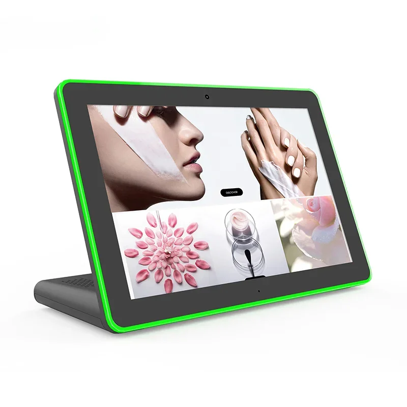 For L shape RK3128 touch Customer Feedback Camera Restaurant face recognition led lights all around desktop android tablet