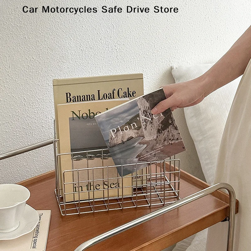 Simple Book Storage Rack Desktop Iron Bookshelf Vinyl Records Holder Student Stationeres Organizer Newspapers Magazines Stand