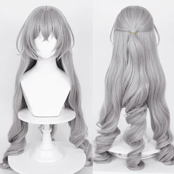 Grey Synthetic Long Wavy Wig with Bangs Fluffy Anime Game Bronya Cosplay Wig Heat Resistant for Daily Party
