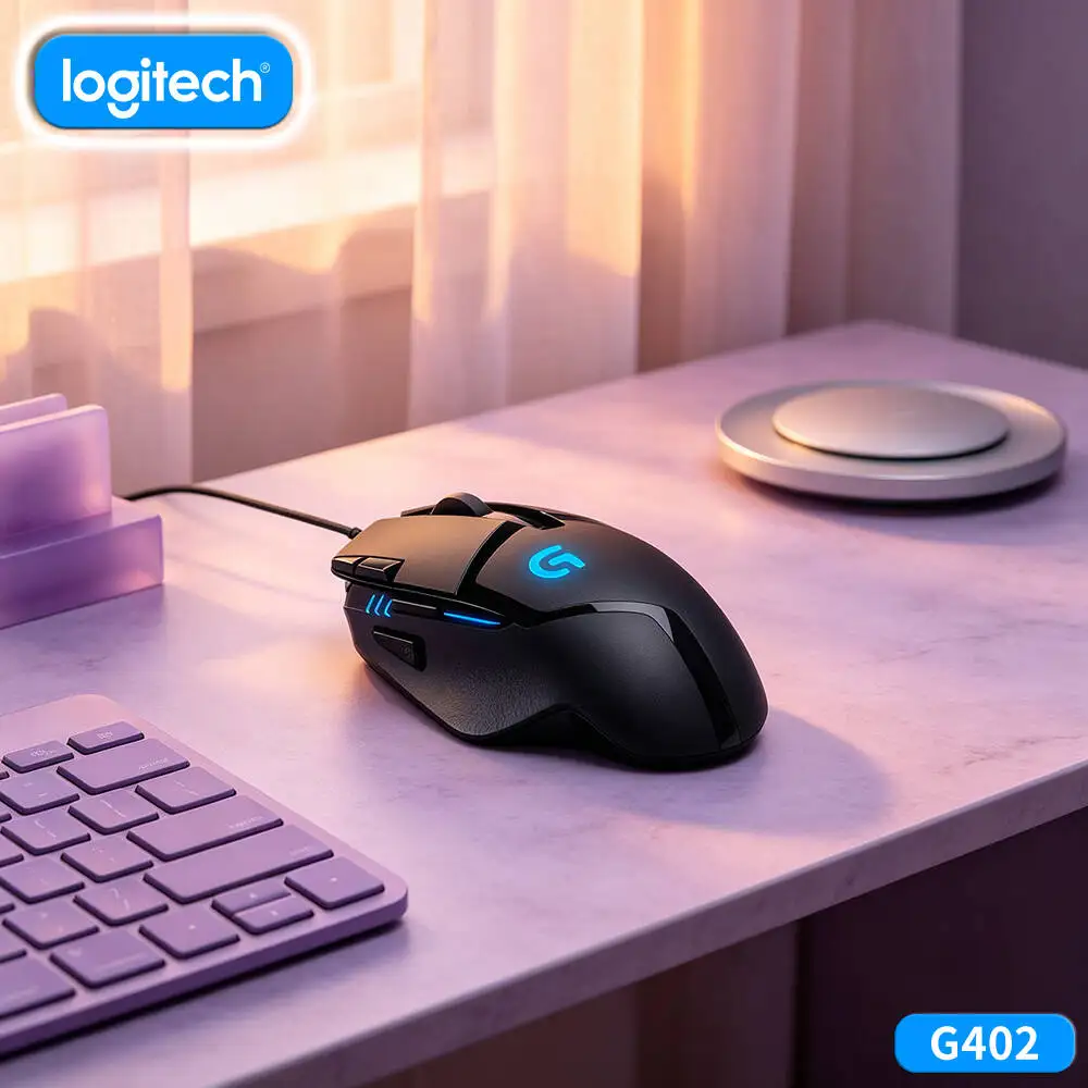 Logitech G402 Hyperion Fury Mouse 500+ IPS Tracking 8 Buttons Anti-Slip Ergonomic Grip for Casual Play