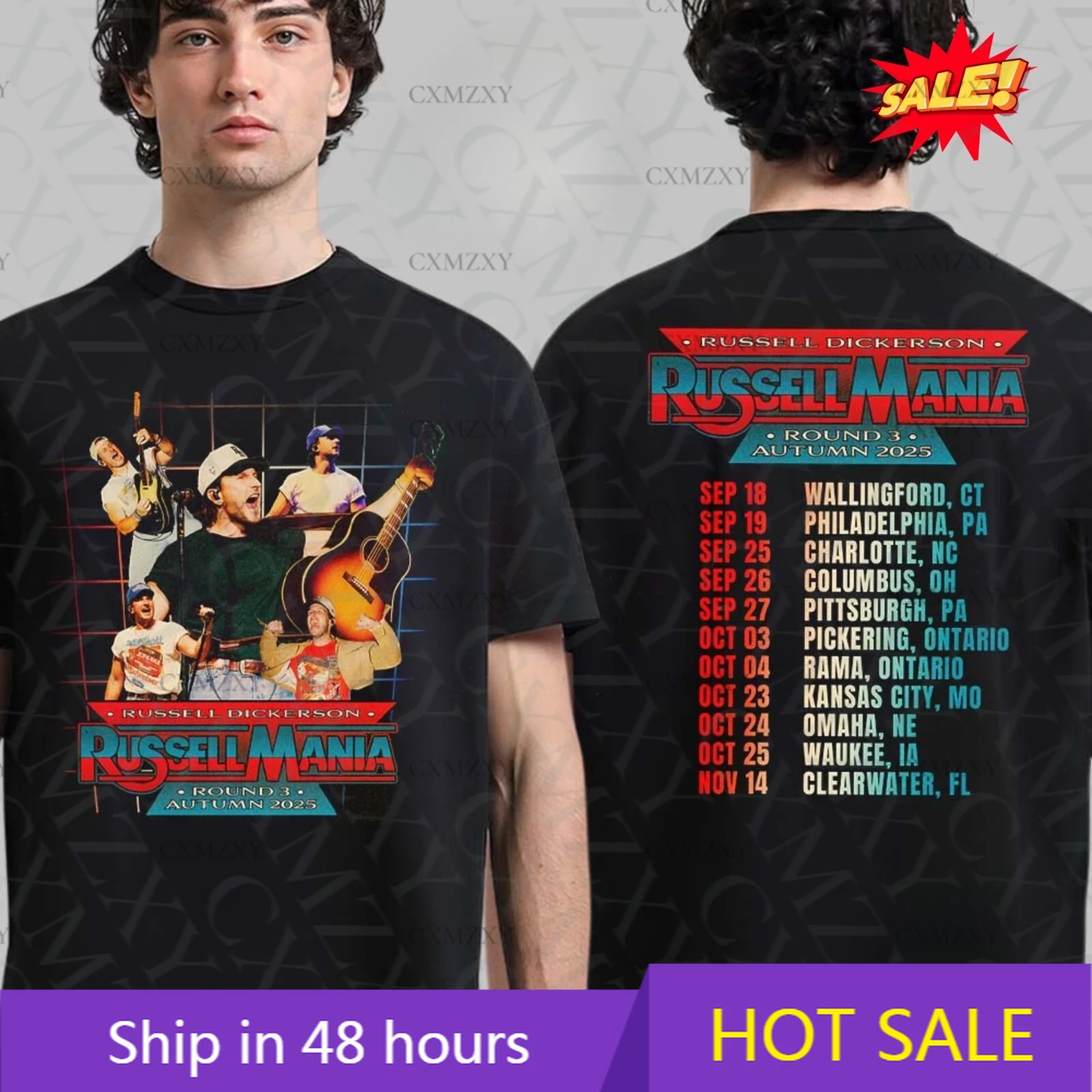 

Russell Dickerson Russell Mania Round 3 Autumn 2025 Tour Dates Two Sides T-Shirt