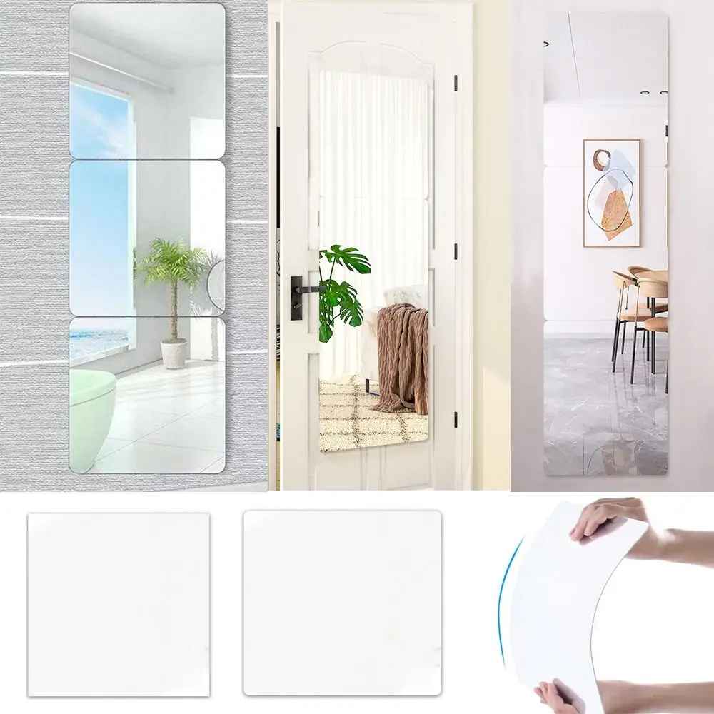 Square Mirror Wall Sticker DIY Soft Self-adhesive Acrylic Tiles Sticker 3D Home Living Room Bedroom Decor Full Body Mirror