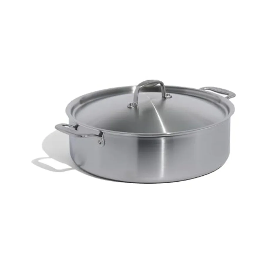 

Cookware 10 Quart Stainless Steel Rondeau Pot w/Lid 5 Ply Stainless Clad Professional Cookware Crafted in Italy Induction Compa