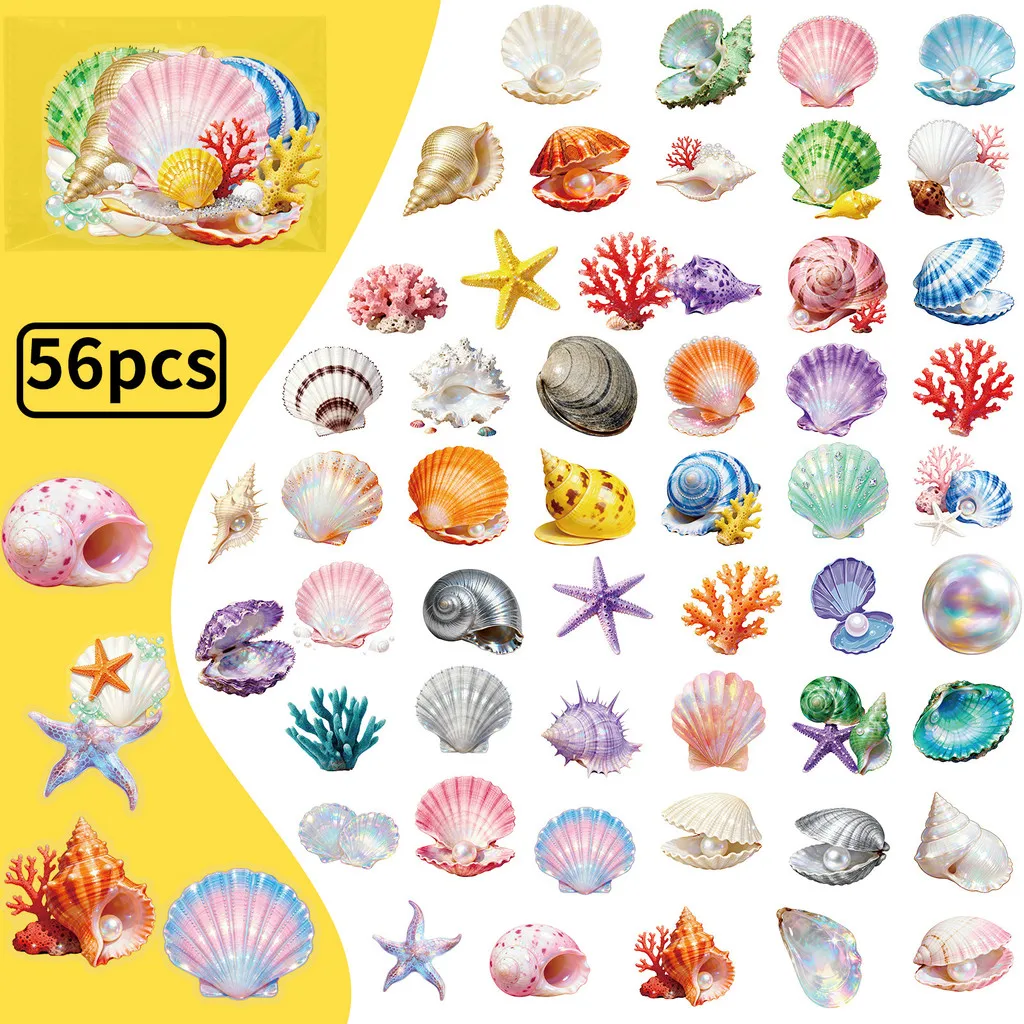 56 Pcs Transparent PET Seashell Stickers - New Exquisite Waterproof Decals for Journals & Water Bottles AnimeWorlds Store