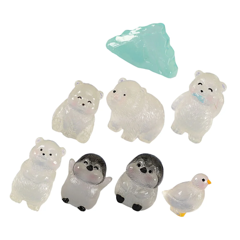 8 Pcs Polar Bear Mini Resin Animals Ornament Ornaments Decor Figurines