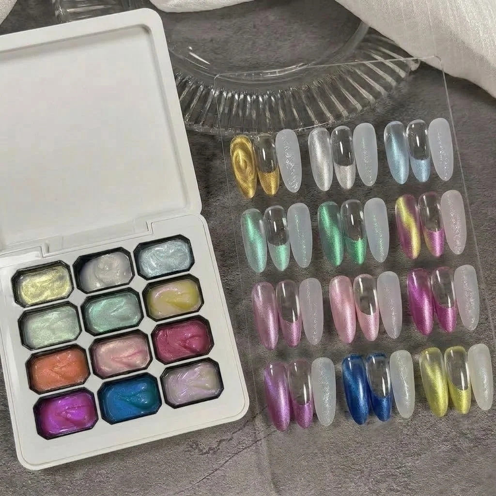 12-Grid Dreamy Texture Gel Nails 3D Pearl Acetate Versatile Texture Shaping Gel, Fashionable LED Nail Art Kit, Perfect Gift