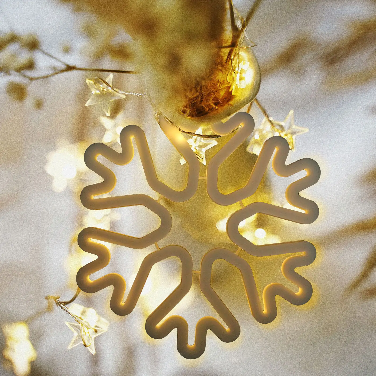 

Светодиодный неоновый ночник «Снежинка» с питанием от USB, энергоэффективный, низковольтный, декоративный светильник для спальни, гостиной, детской комнаты, окна